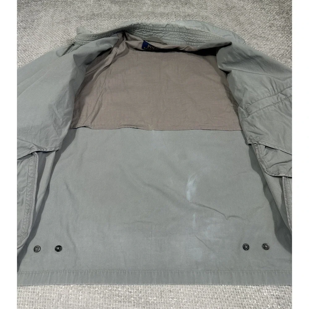 Polo Ralph Lauren Jacket Medium Gray Cotton Bi Swing Grunge Stained Faded Read